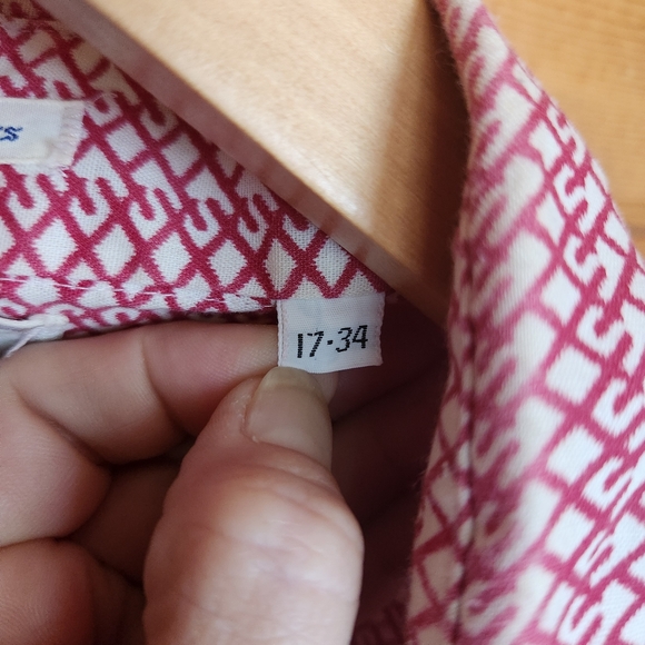 House Of Yorke Shirtmakers Vintage Red Geometric Link Long Sleeve Shirt Sz 17/34 - Picture 5 of 7